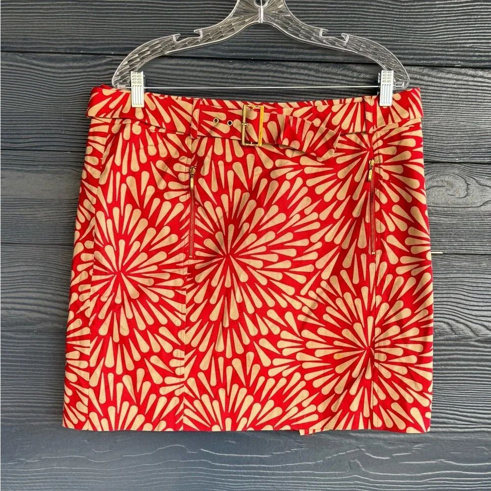 Talbots Petites Red & Beige Print Skirt with Belt – Size 16P